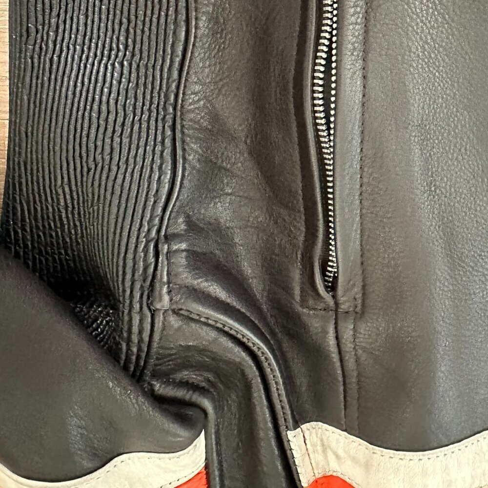 VINTAGE/RETRO BIKER JACKET BLACK/ORANGE ITALIAN LEATHER - HARD TO FIND - Picture 6 of 15